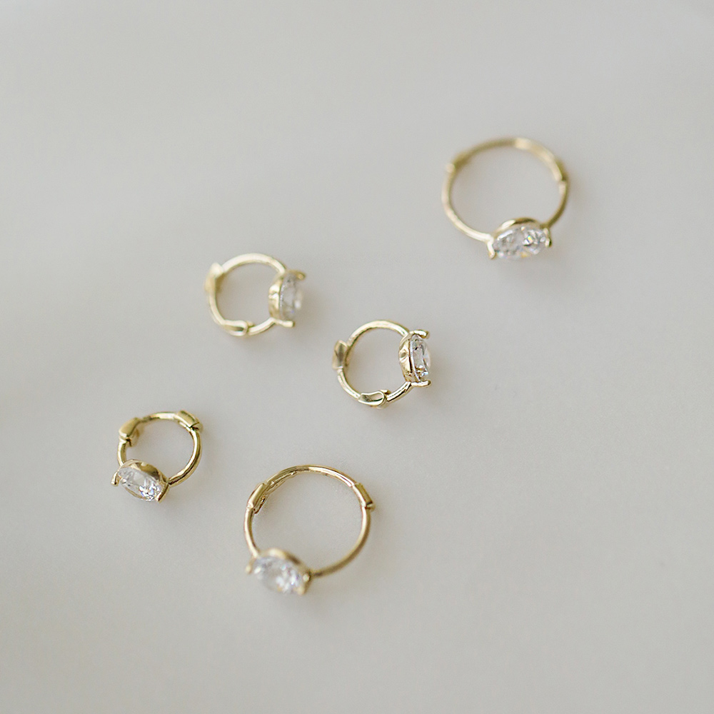9K gold 2-prong diamond simple ear hoops and ear bone hoops