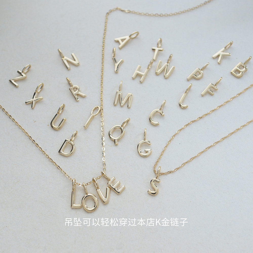 9K gold glossy letter name capitalized English pendant