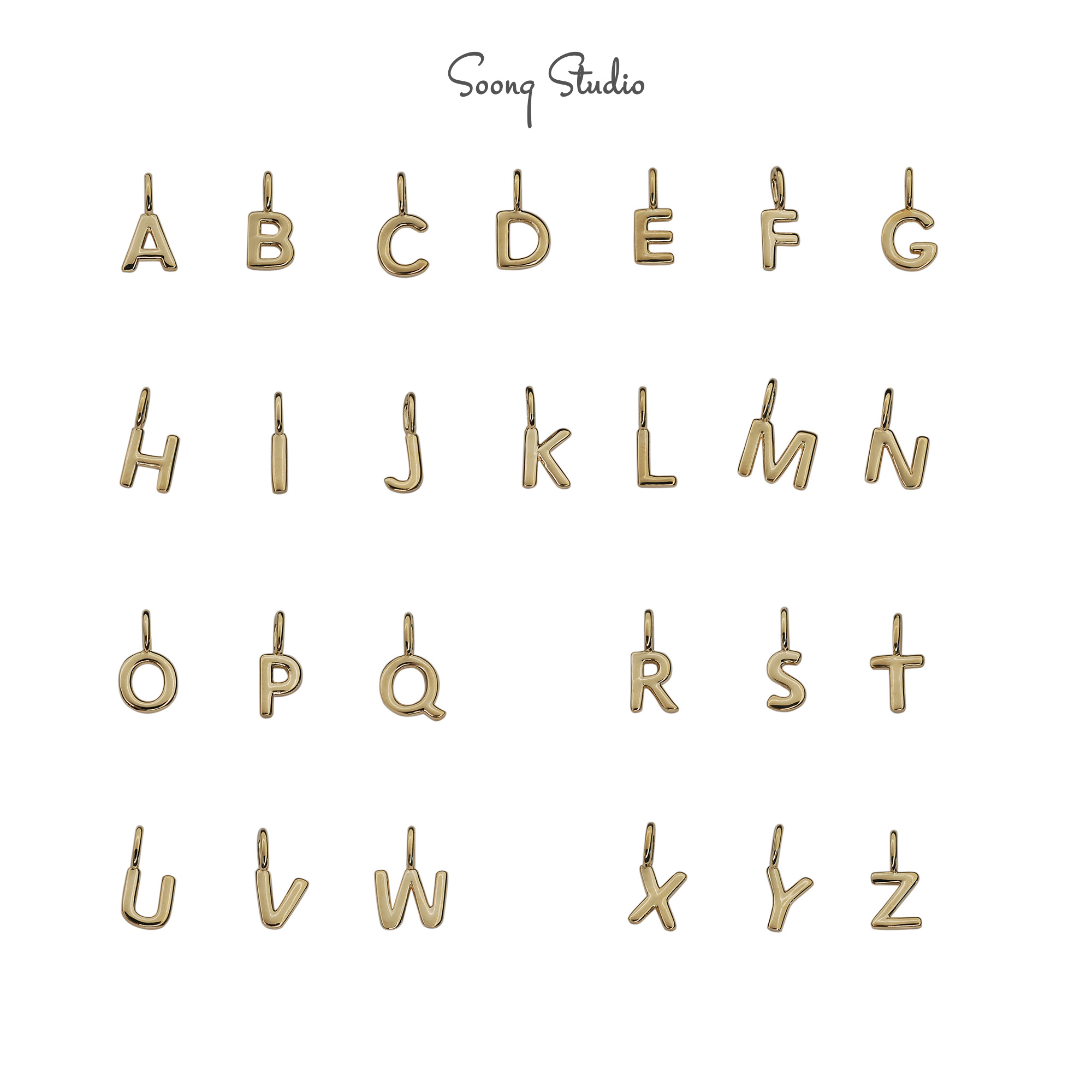 9K gold glossy letter name capitalized English pendant