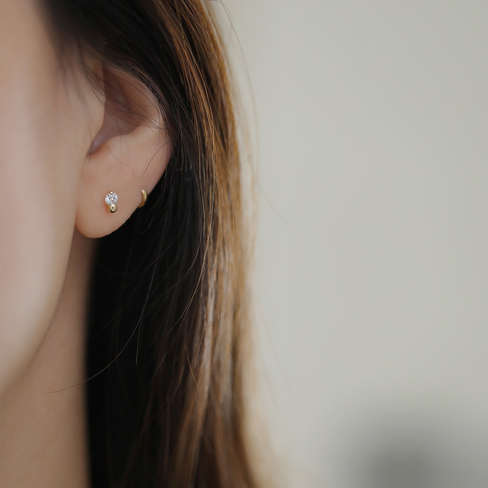 9K gold mini cute little gold bean stud earrings