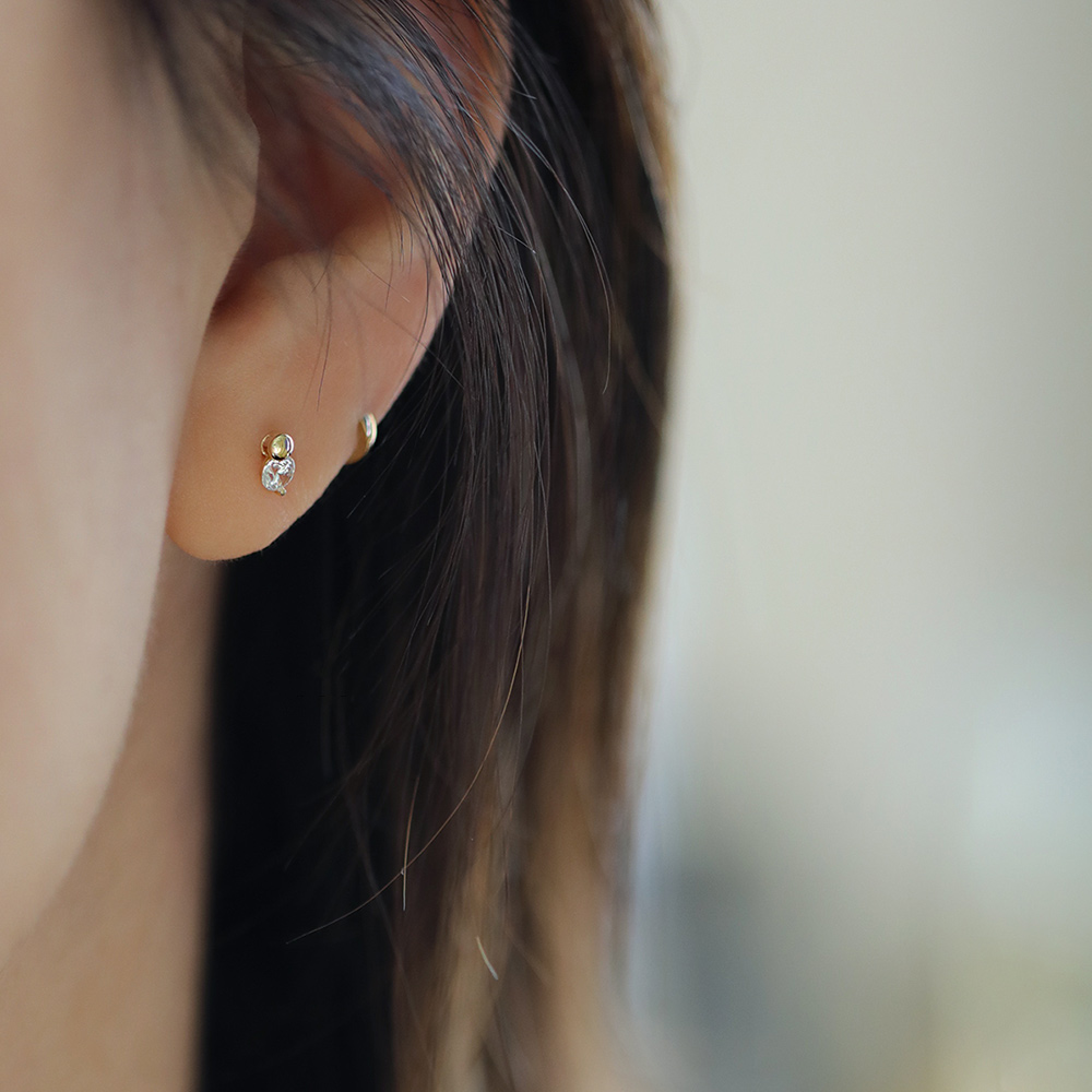9K gold mini cute little gold bean stud earrings