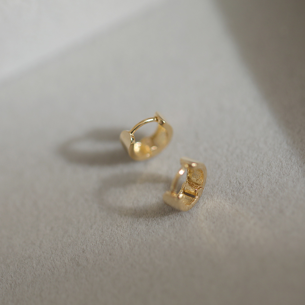 9K gold thickened plain gold small ear hoops