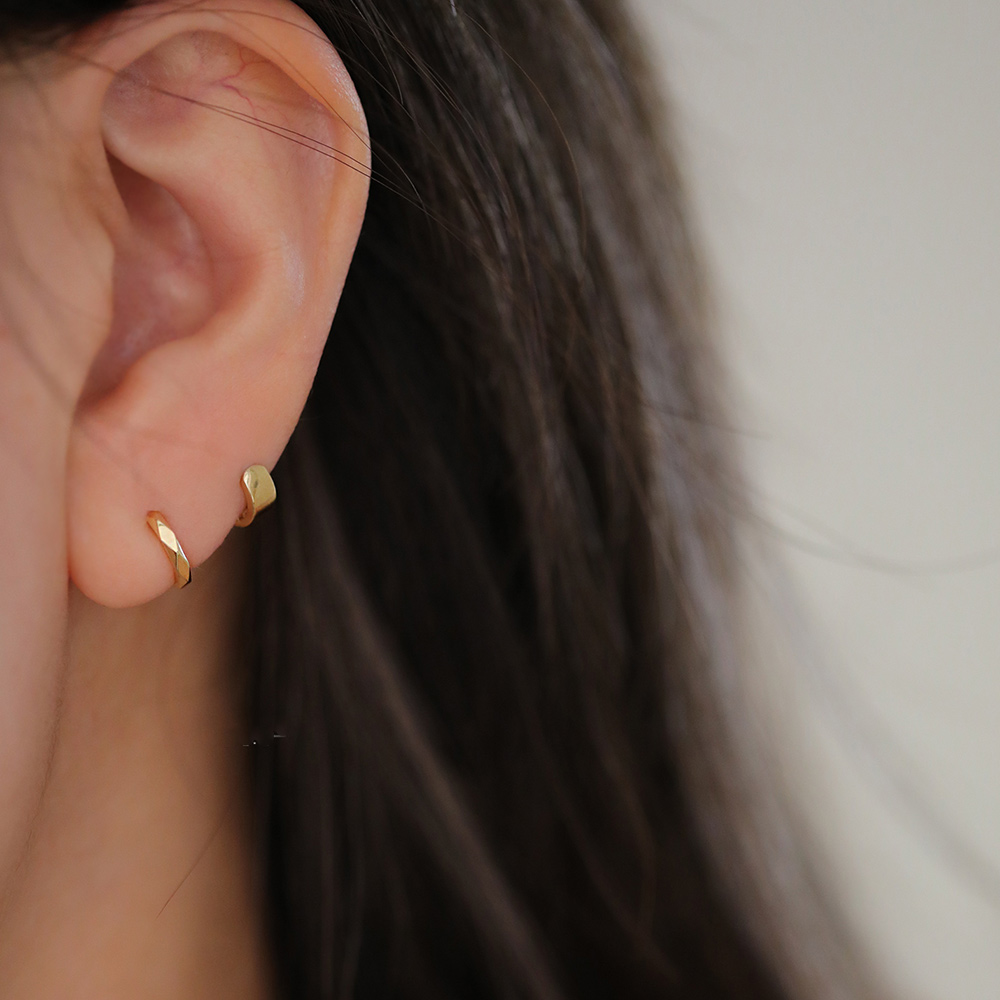 9K gold thickened plain gold small ear hoops