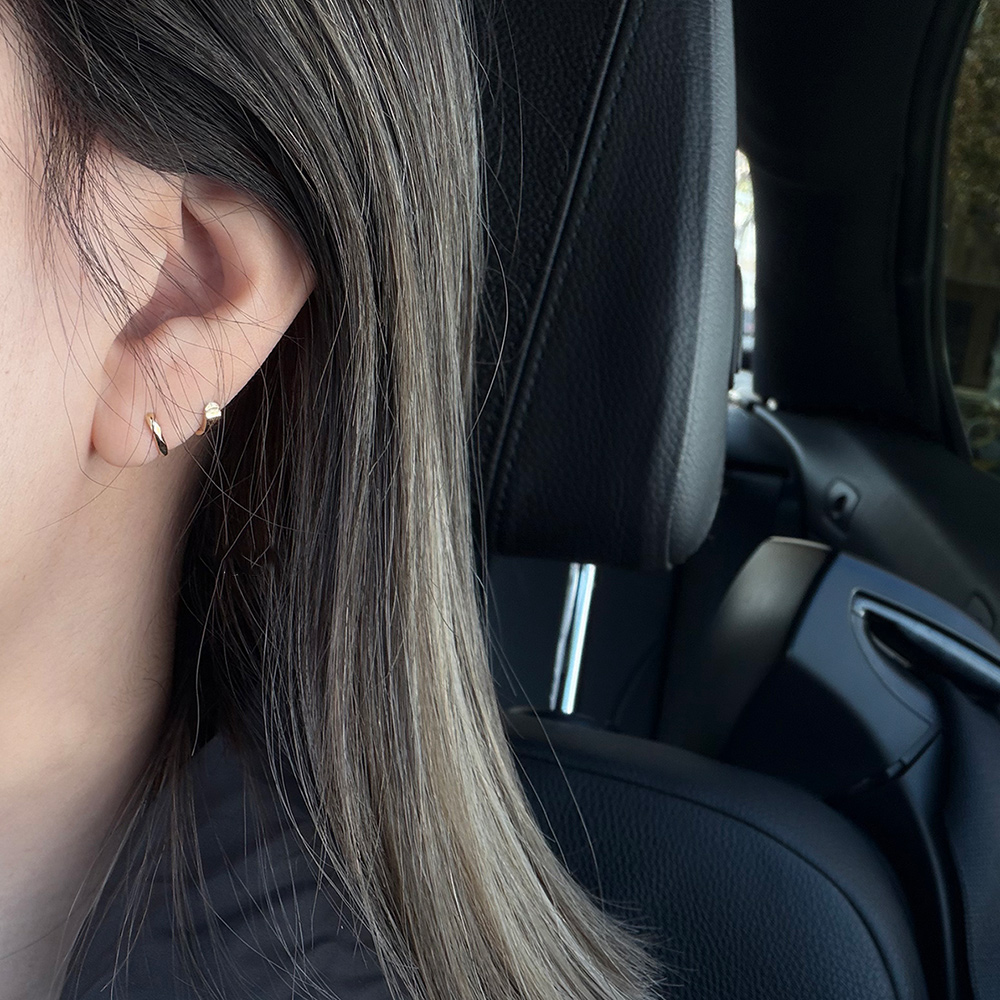 9K gold thickened plain gold small ear hoops