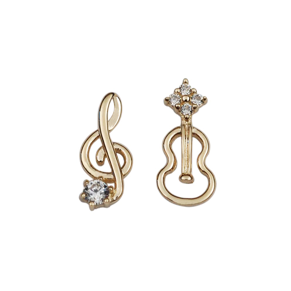 9K gold diamond-encrusted note stud earrings