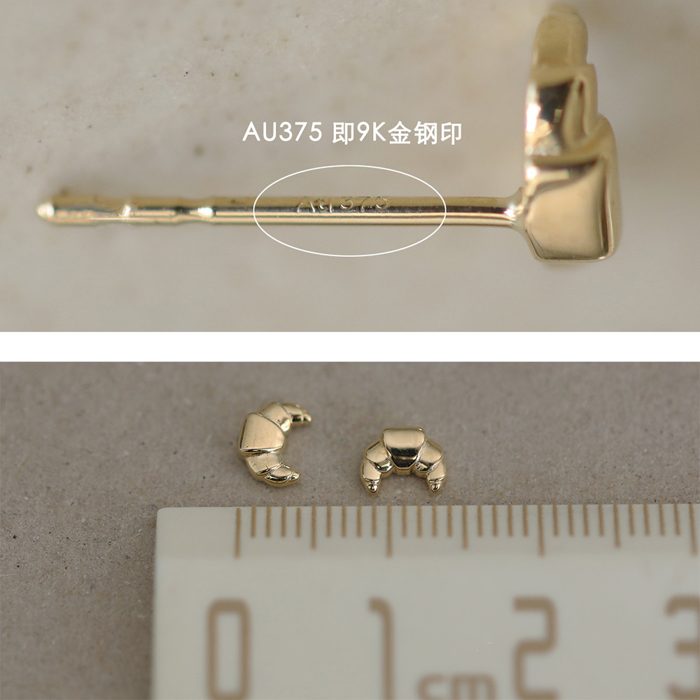 9K gold small buffalo horn bag, plain gold earrings
