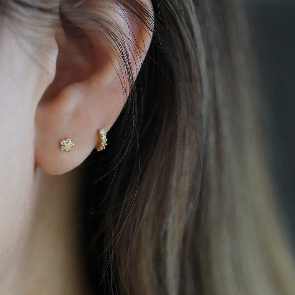 9K gold double-layer star-shaped stud earrings