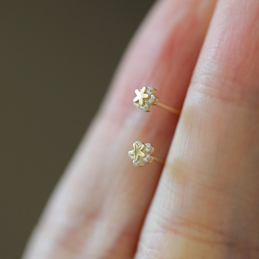 9K gold double-layer star-shaped stud earrings