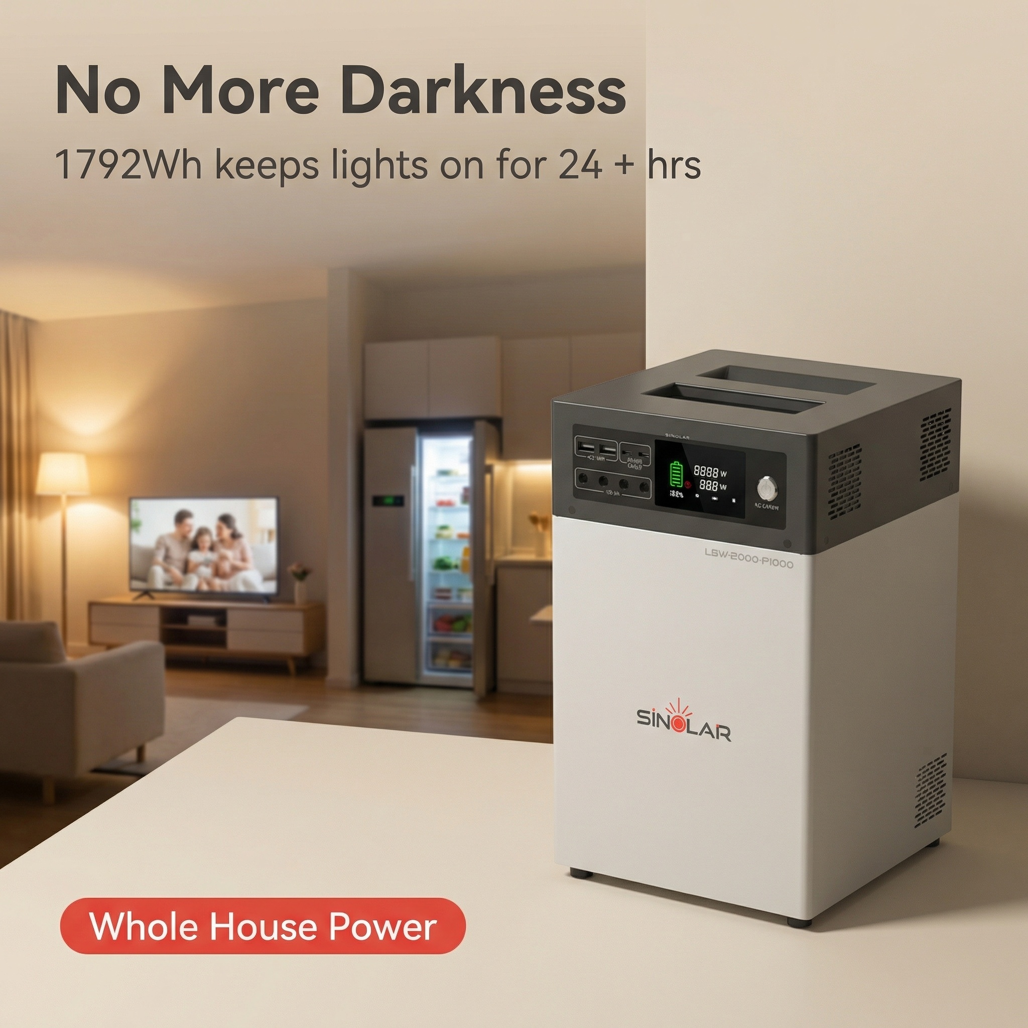 Sinolar 2000 Solar Generator All in One with 1000W Inverter, 2000Wh Lithium Battery  for Home Backup & Outdoor 2 Years warranty