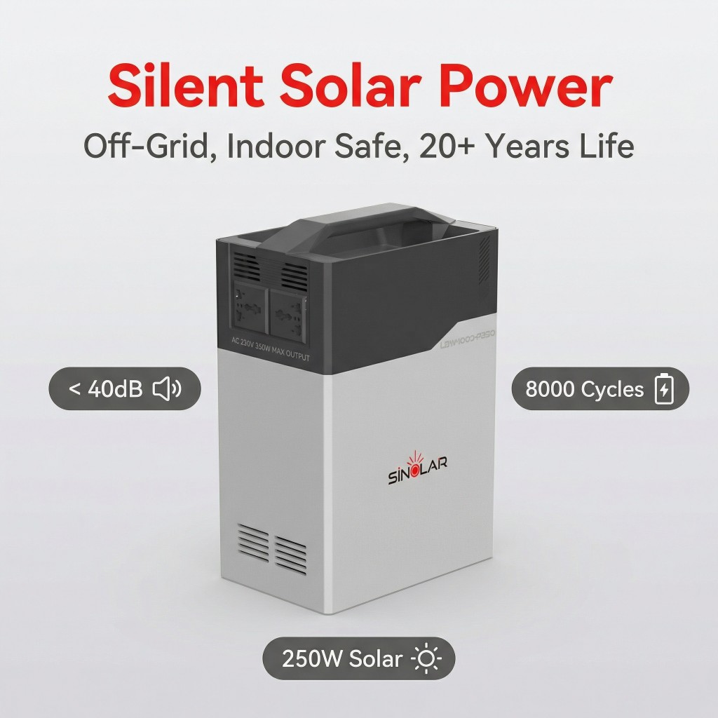 Sinolar 1000 Solar Generator All in One with 350W Inverter, 1000Wh Lithium Battery  - Solar charge + Power for TV/Fan/Wifi