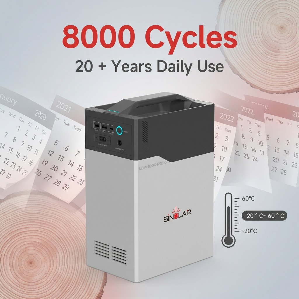 Sinolar 1000 Solar Generator All in One with 350W Inverter, 1000Wh Lithium Battery  - Solar charge + Power for TV/Fan/Wifi