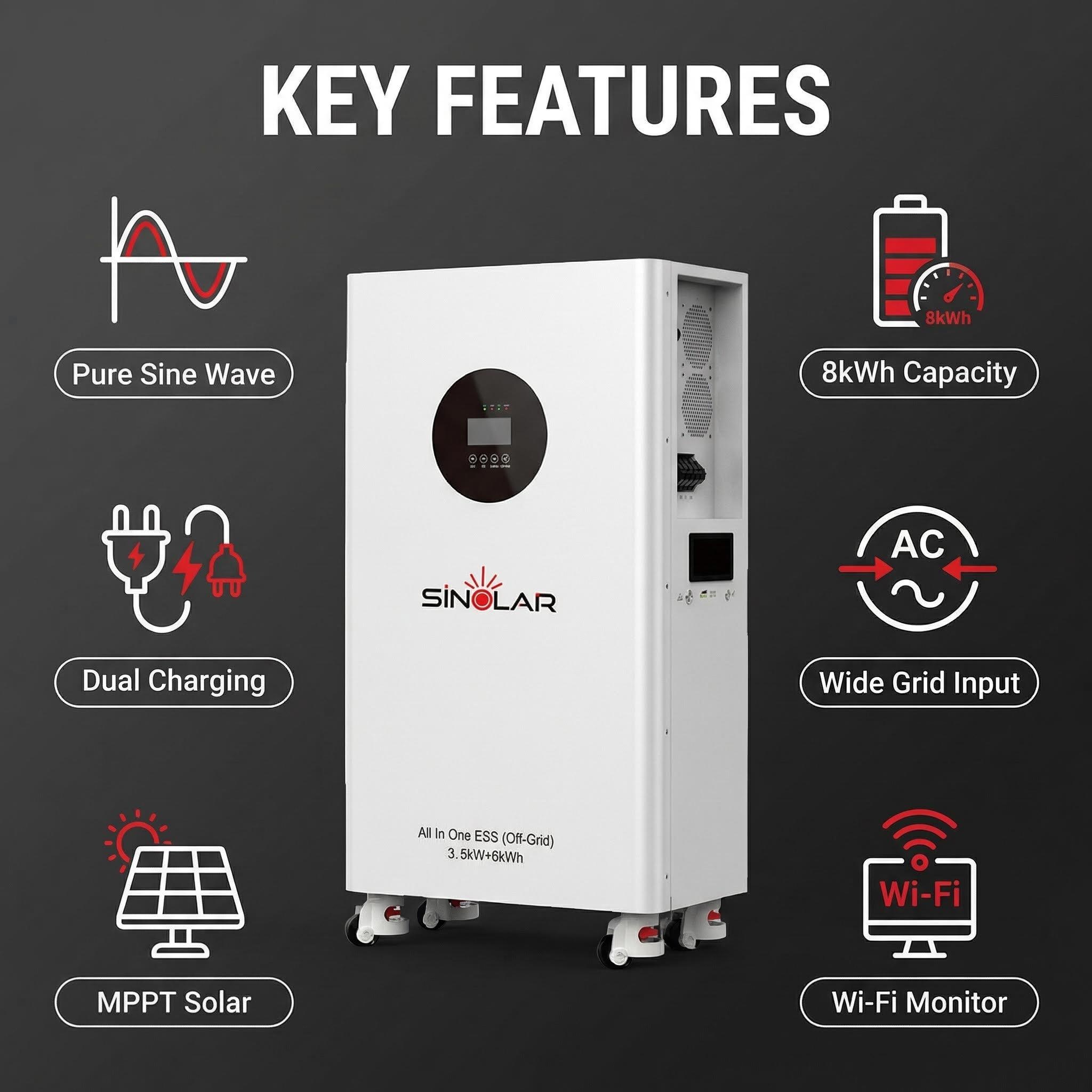 Sinolar 8000Wh Solar Generator All in One with 3600W Inverter, 8000Wh Lithium Battery ESS