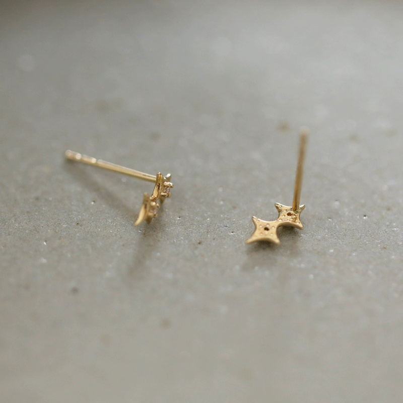 9K gold lucky star exquisite cross double star stud earrings