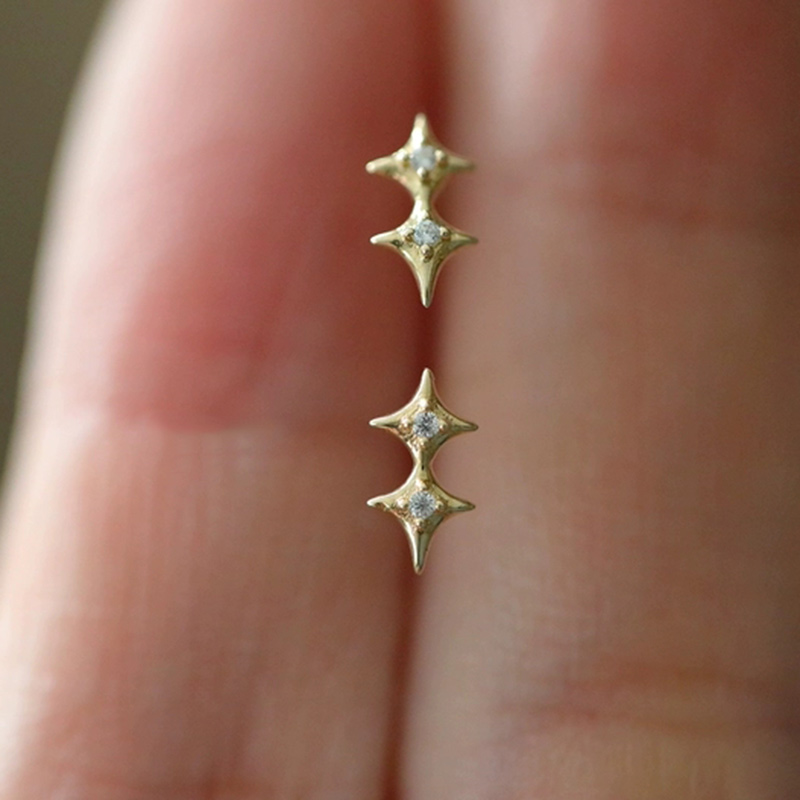 9K gold lucky star exquisite cross double star stud earrings
