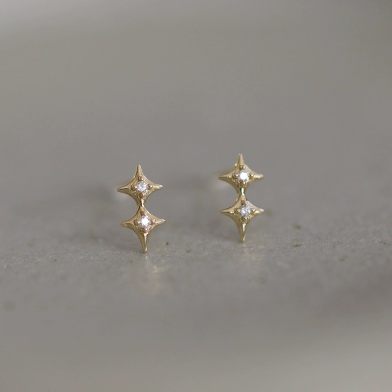 9K gold lucky star exquisite cross double star stud earrings