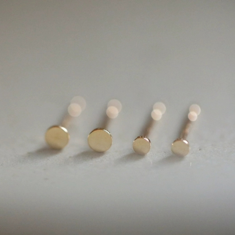14K gold, sterling silver small dots, versatile stud earrings