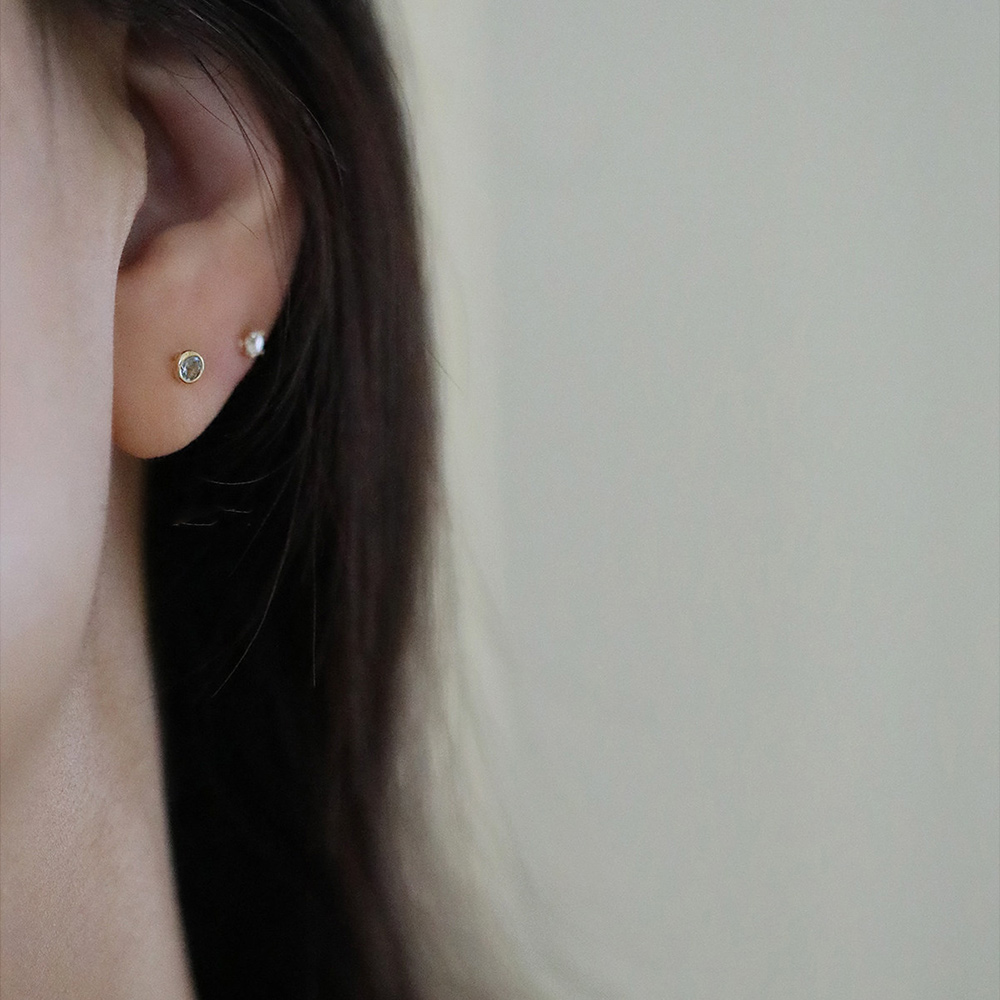 9K gold, shiny green, fresh water blue, K gold earrings