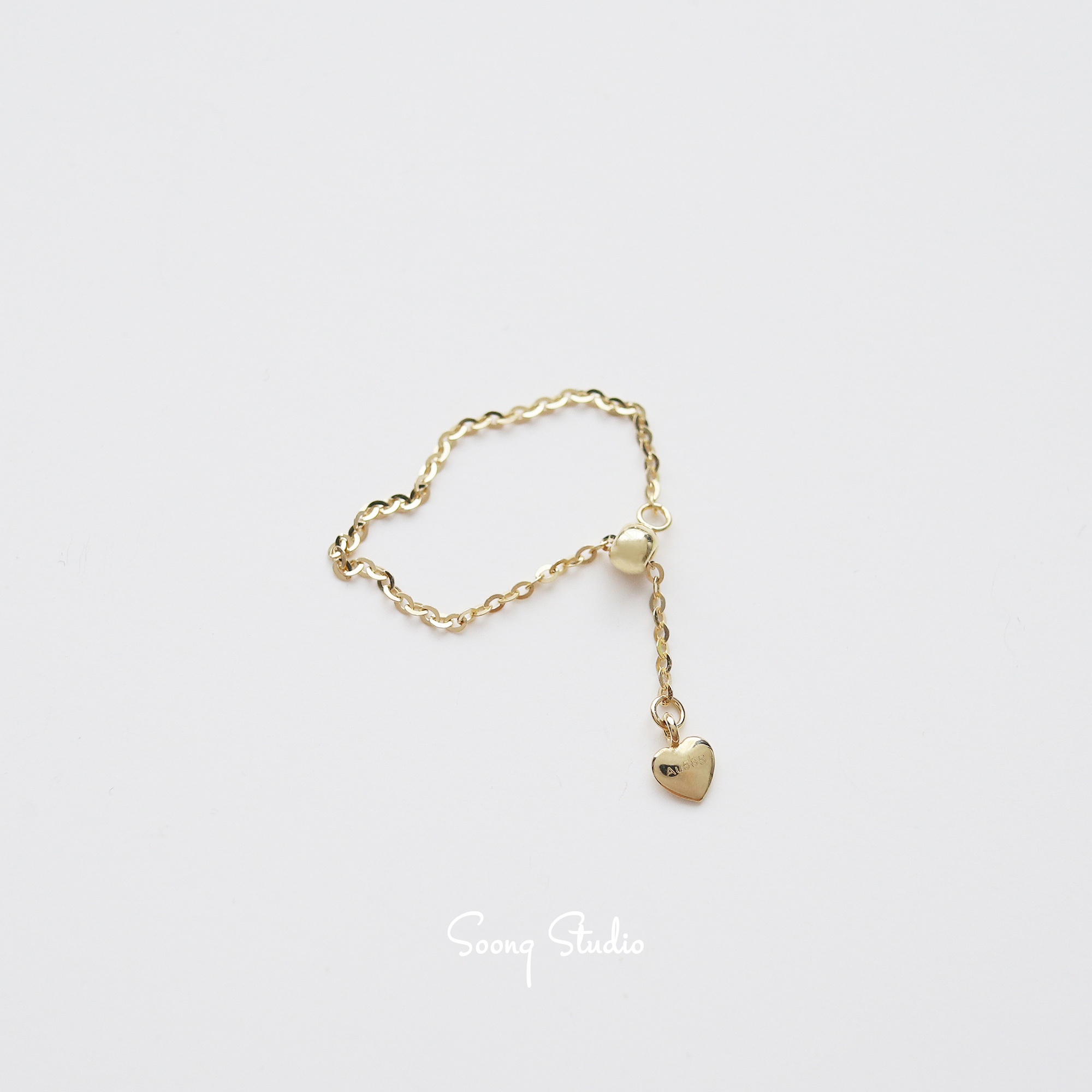 14K gold simple chain ring, adjustable in length