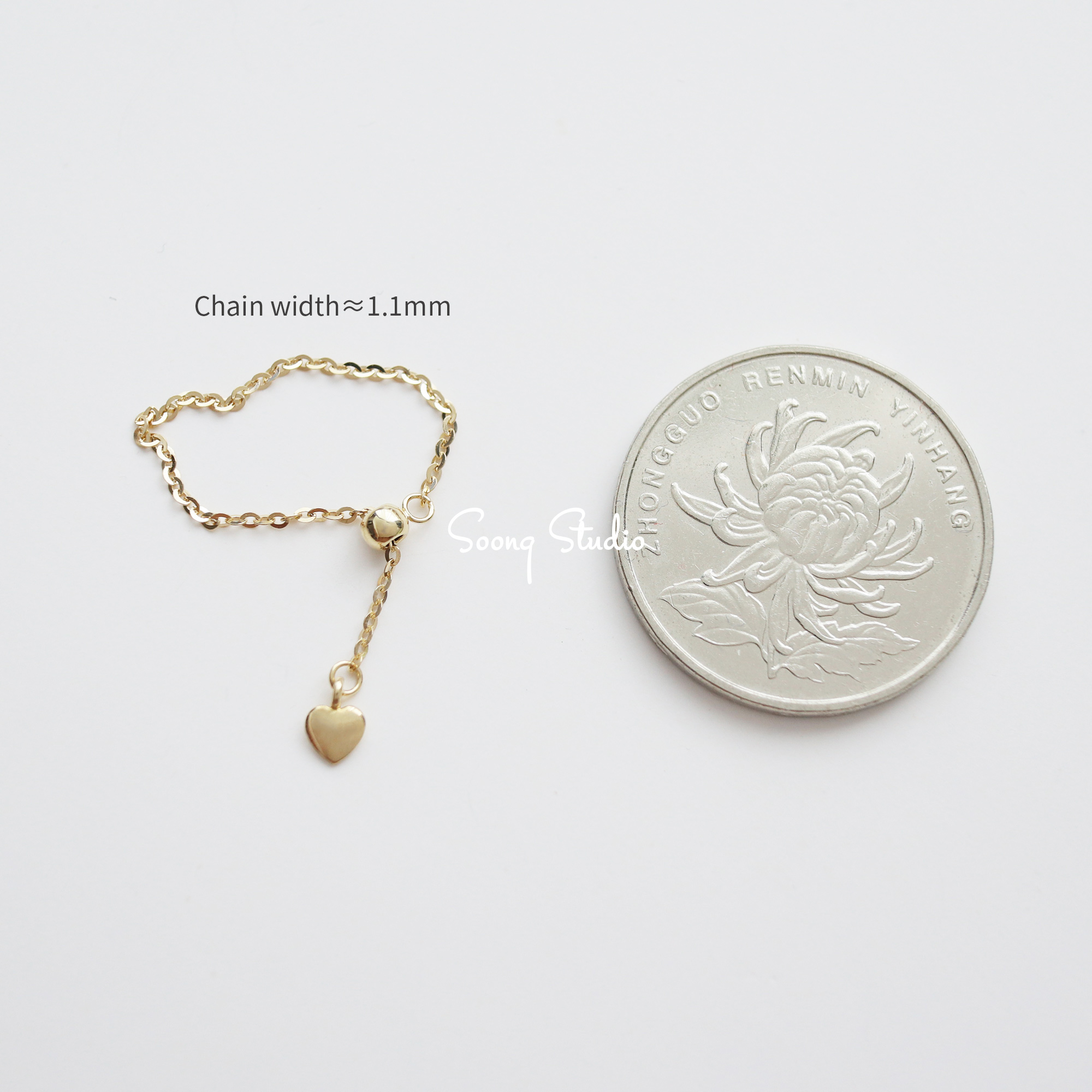 14K gold simple chain ring, adjustable in length