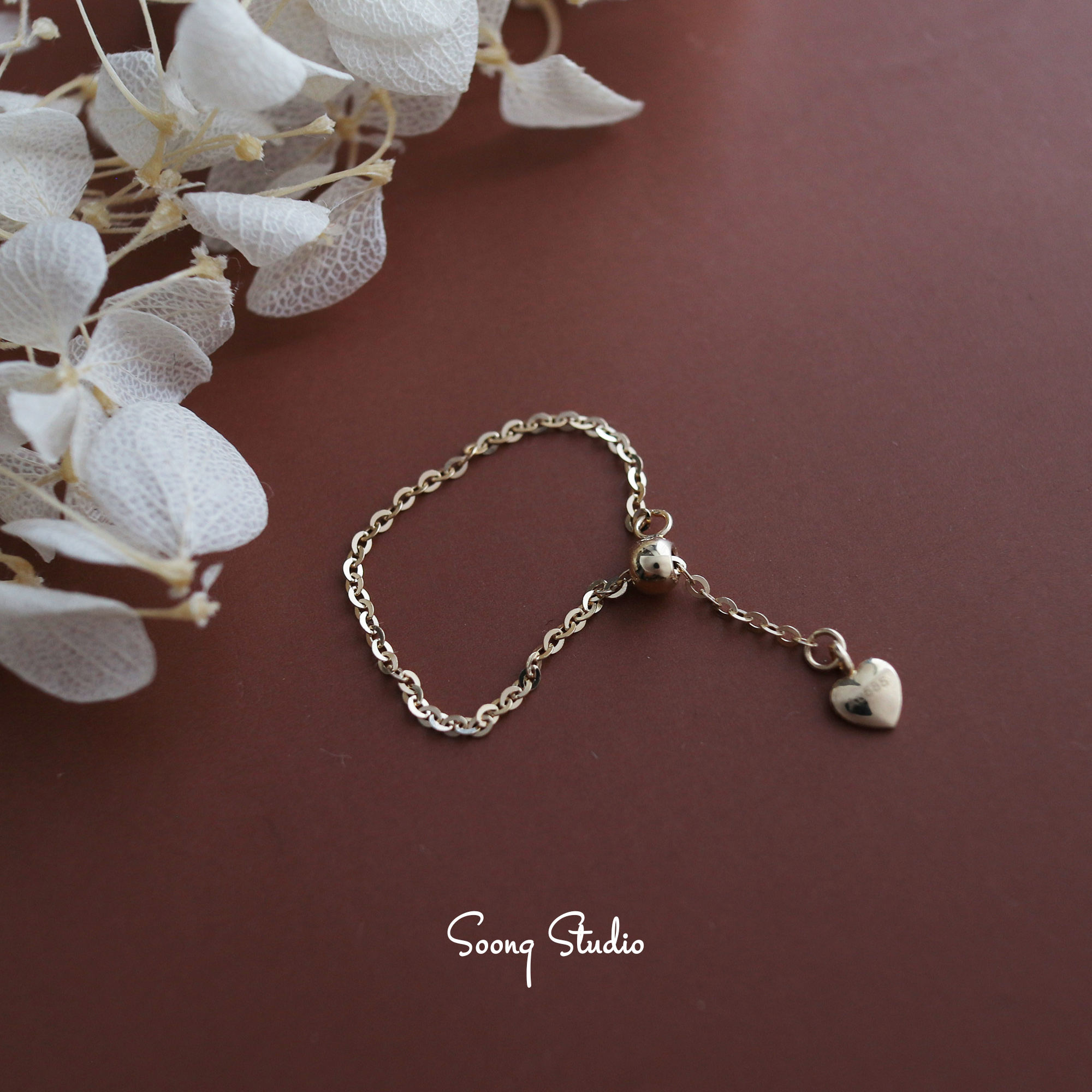 14K gold simple chain ring, adjustable in length