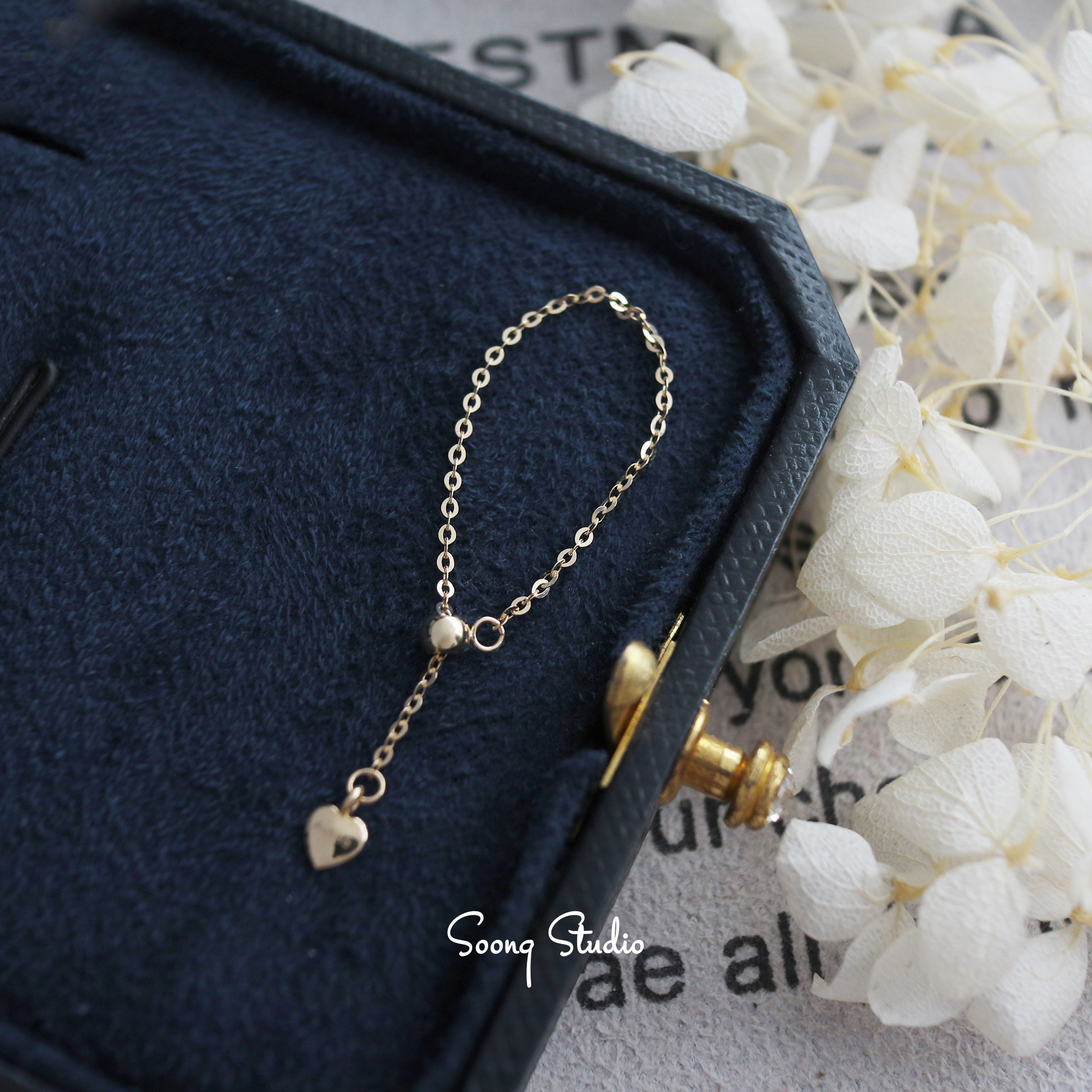 14K gold simple chain ring, adjustable in length