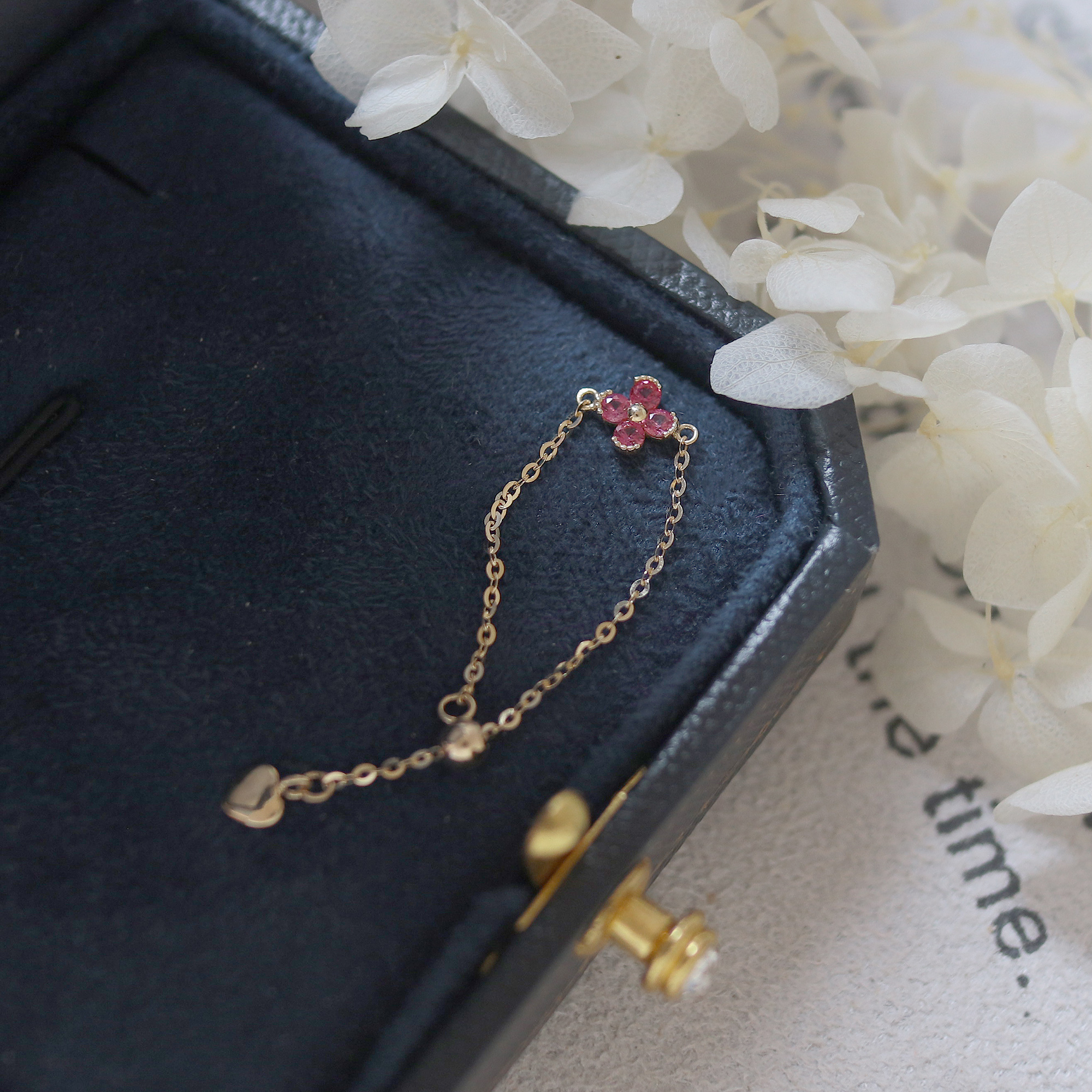 14K gold rose petal chain ring - adjustable size
