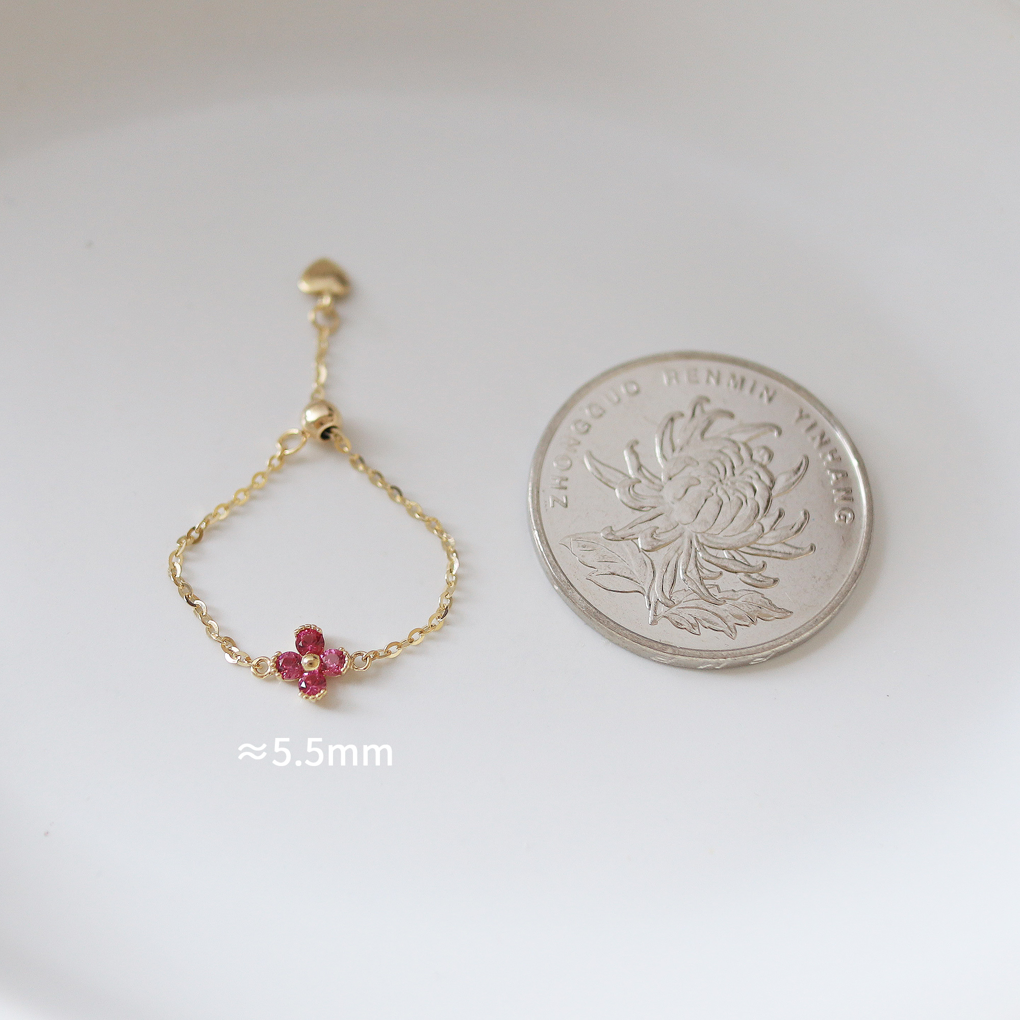 14K gold rose petal chain ring - adjustable size