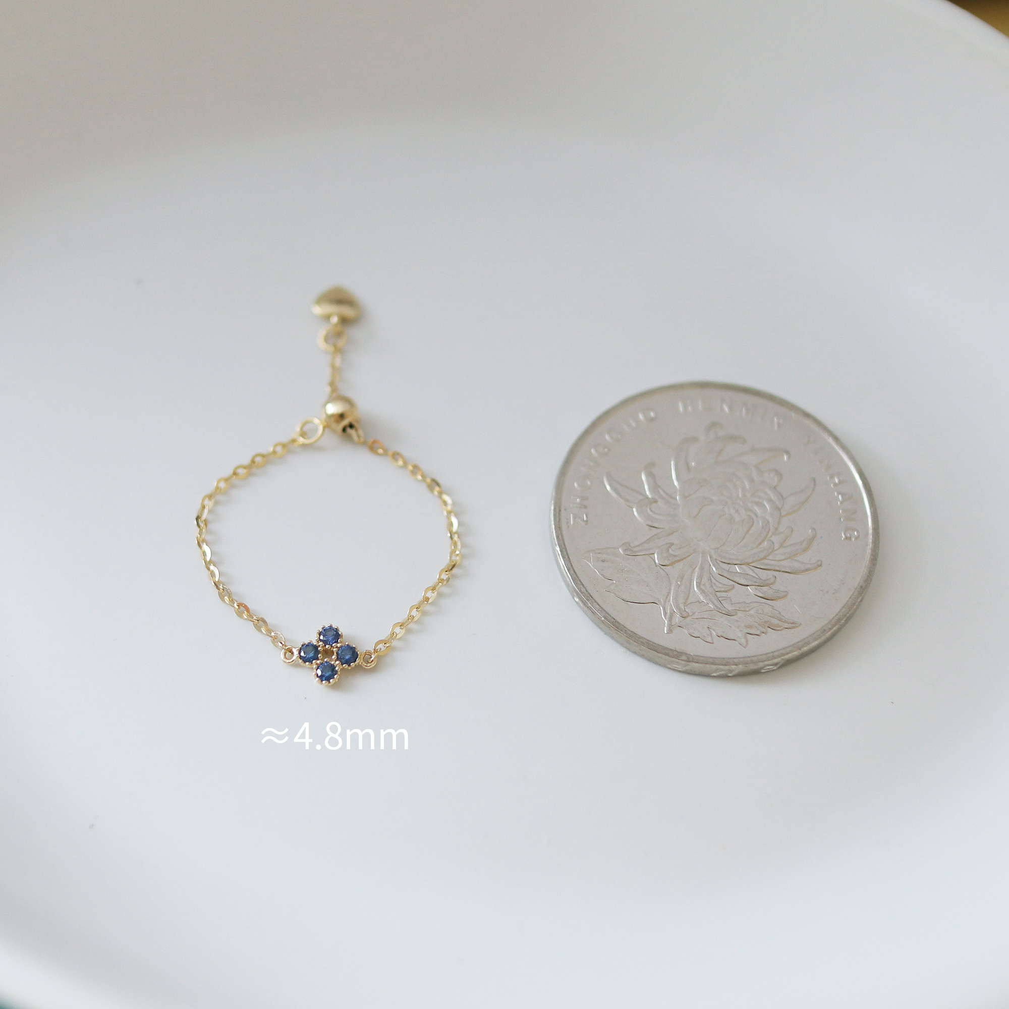 14K gold blue flower chain ring - adjustable size