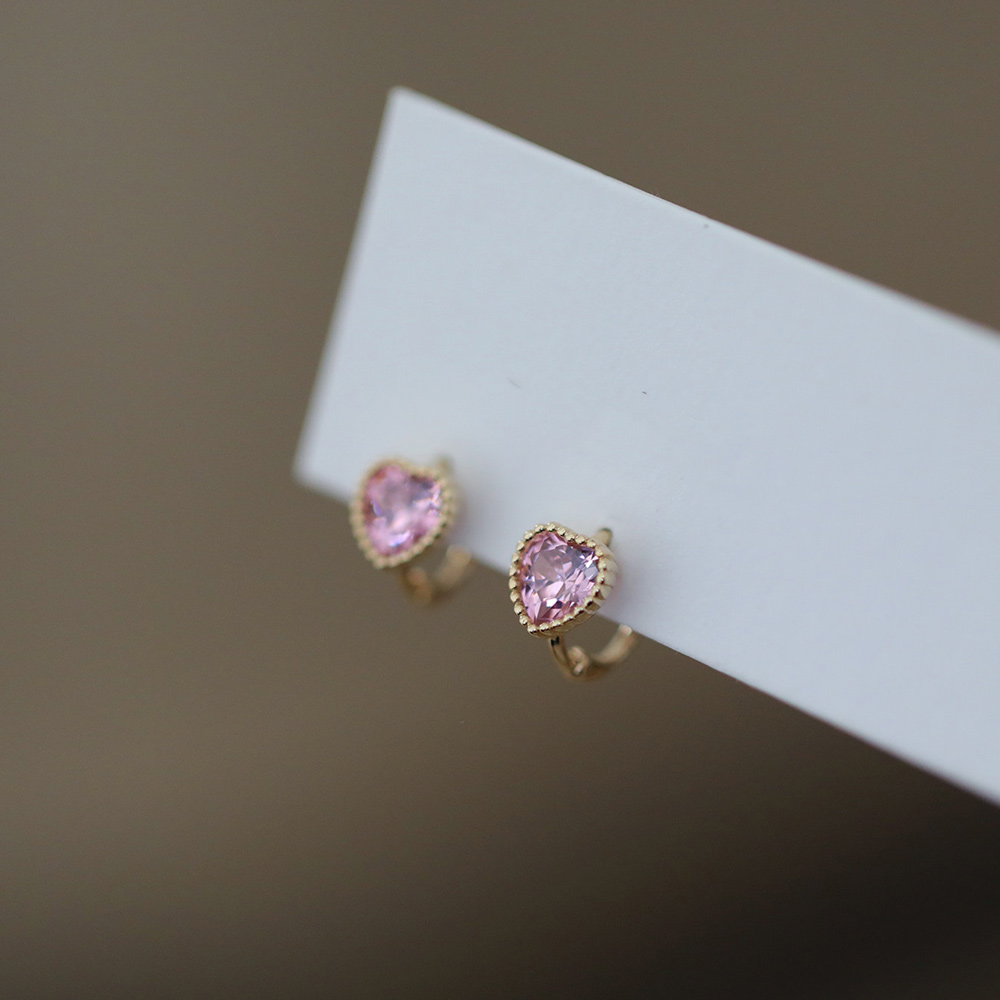 9K gold pink heart-shaped cake edge earrings