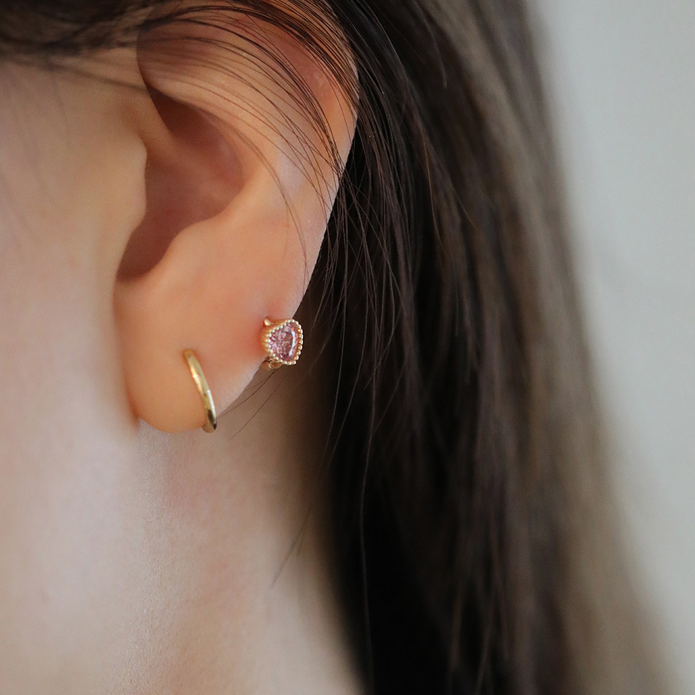9K gold pink heart-shaped cake edge earrings