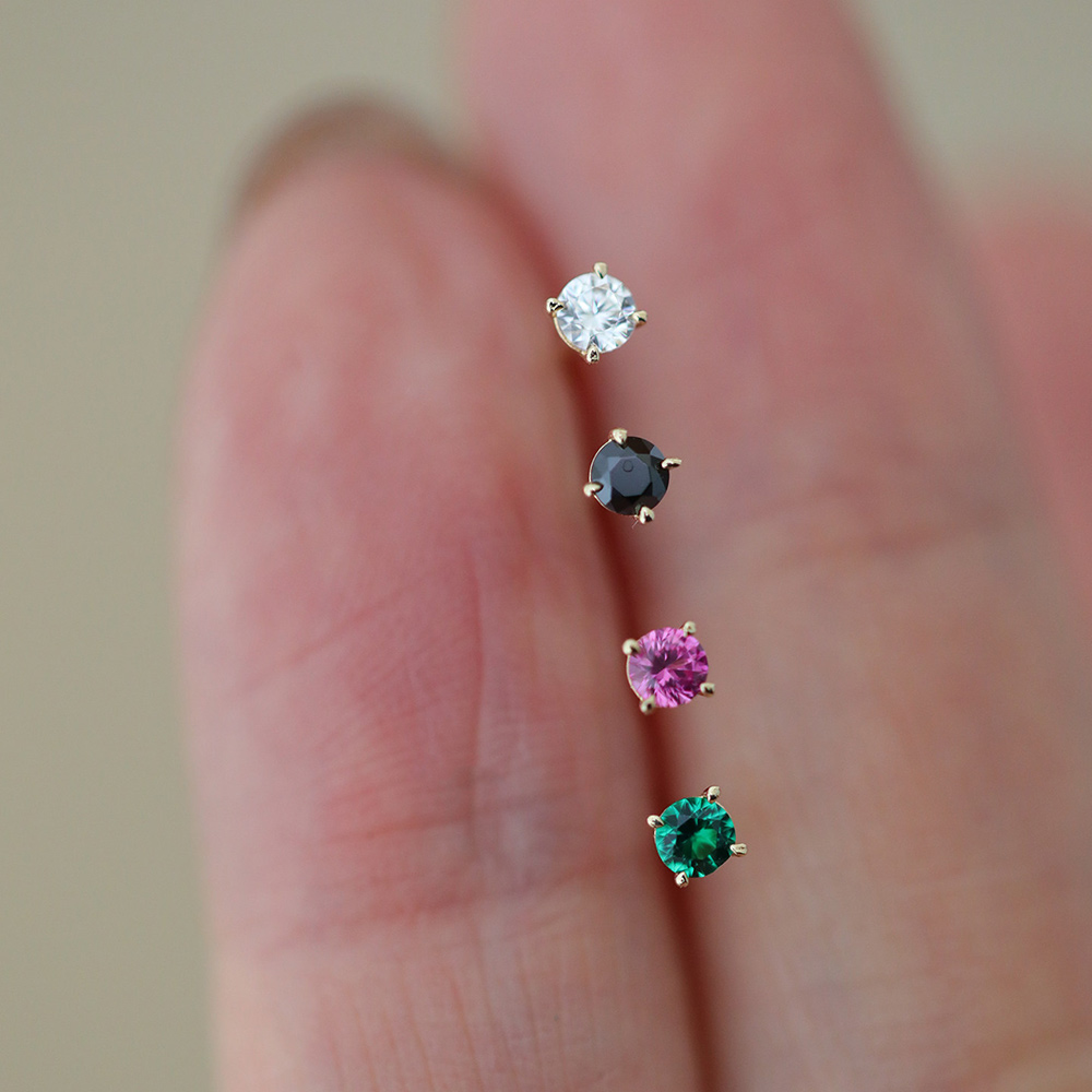 9K gold 2.5mm colored mini thick claw-shaped stud earrings