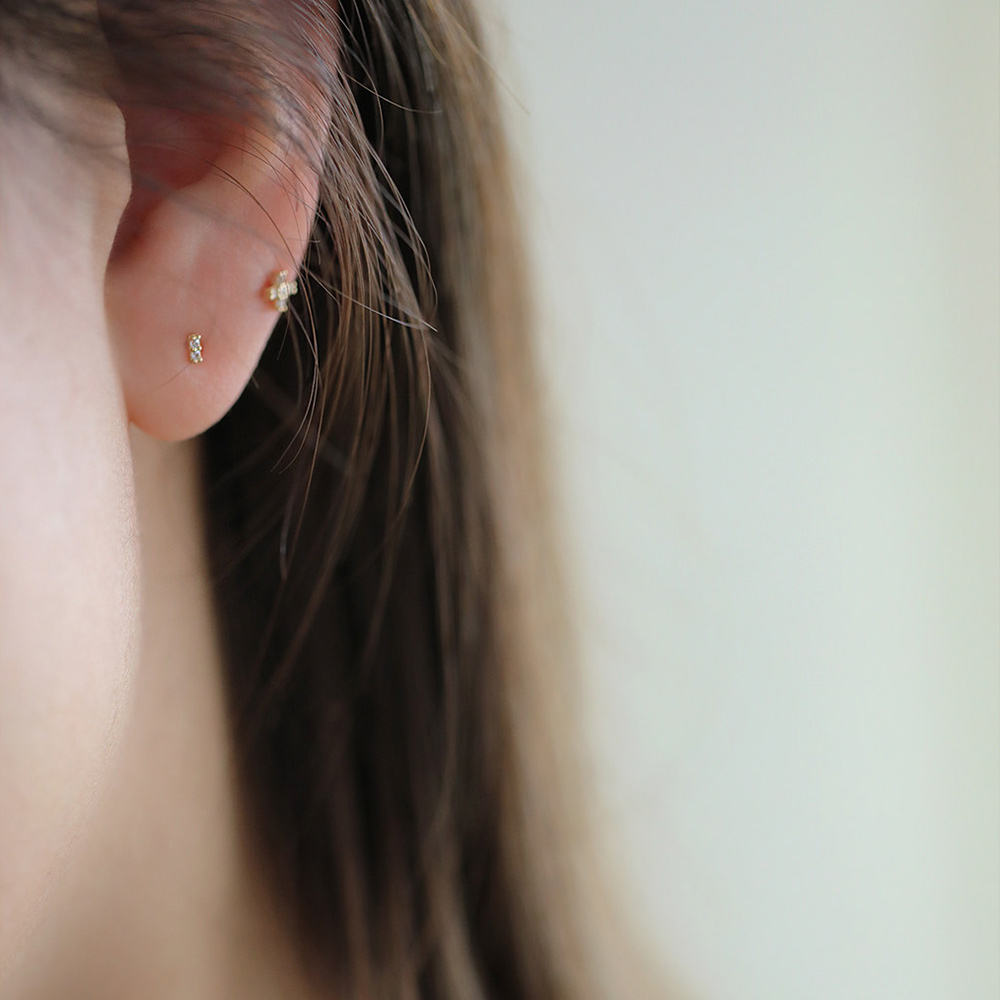 14K gold two-diamond stud earrings