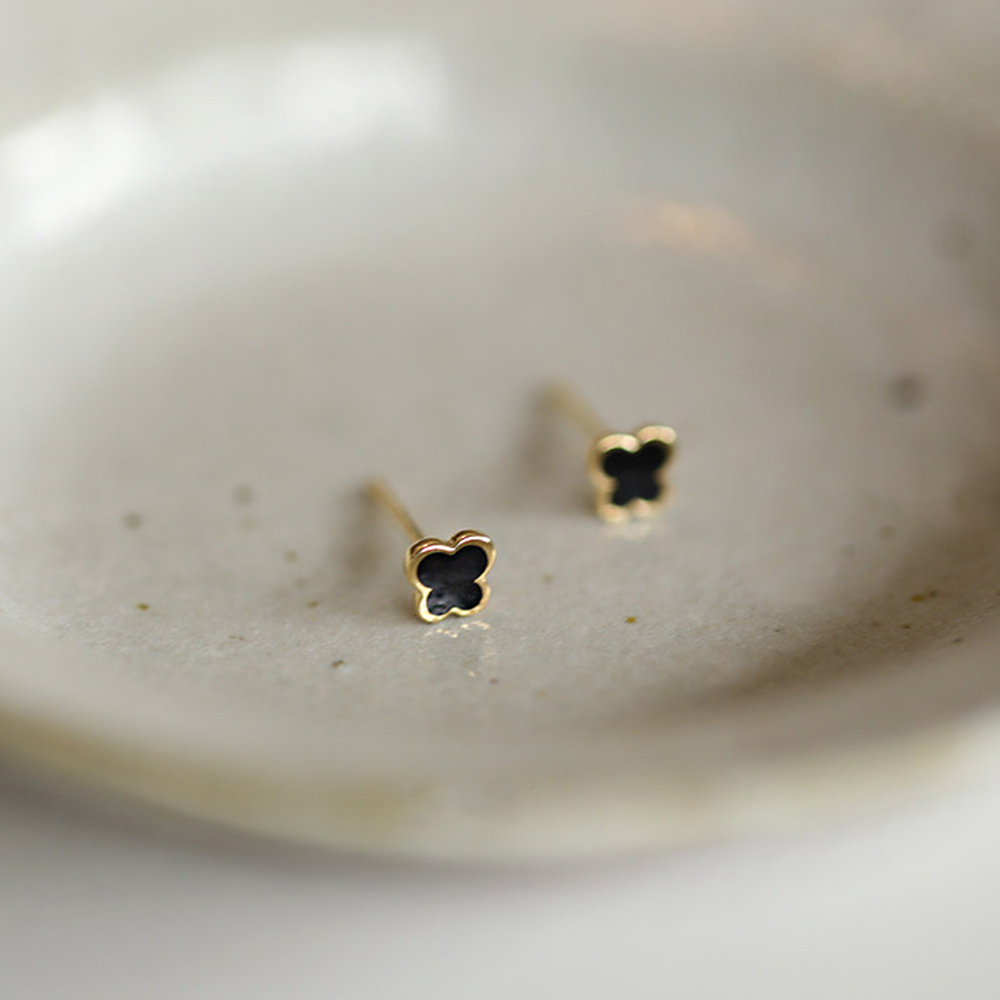 9K gold minimalist mini black exquisite small butterfly