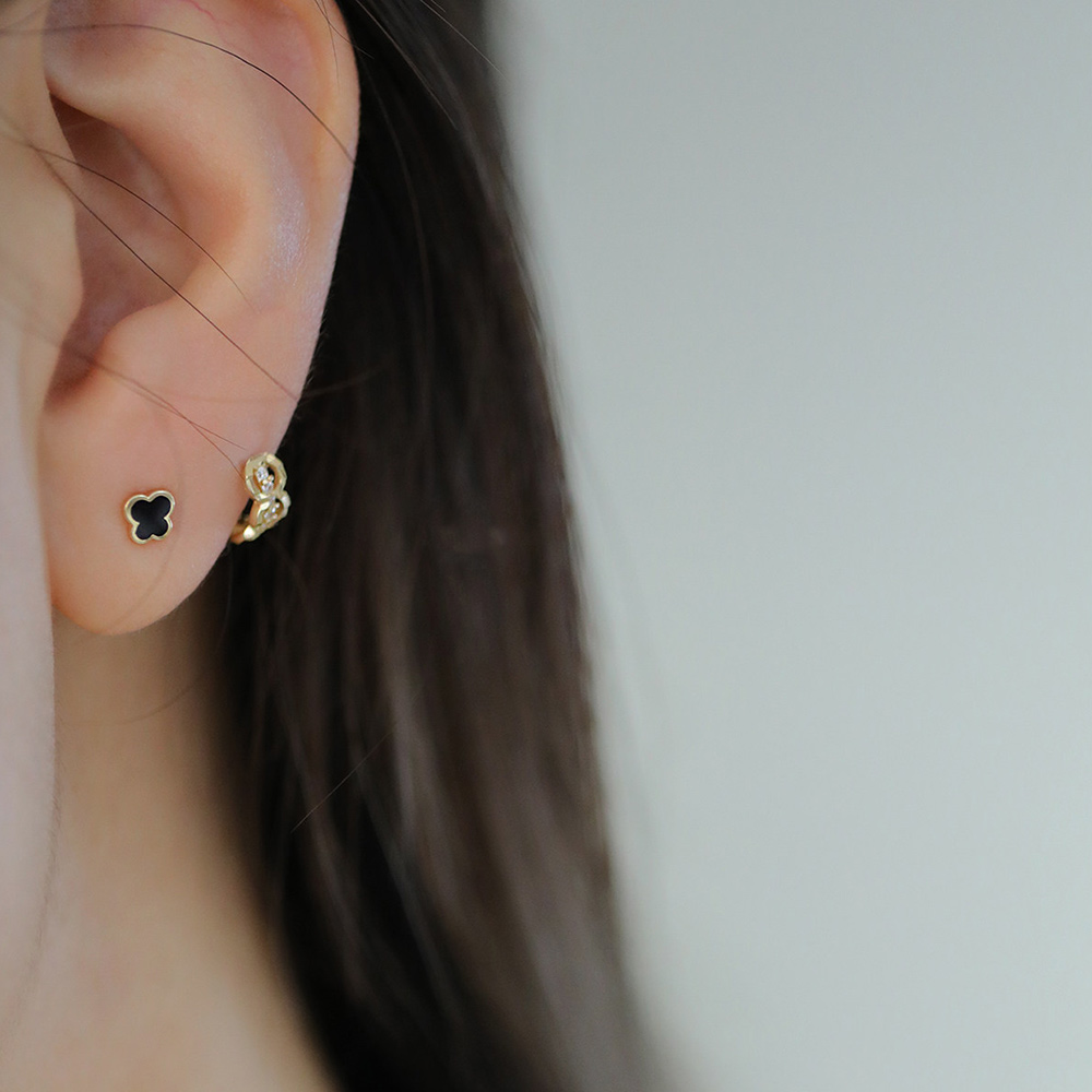 9K gold minimalist mini black exquisite small butterfly
