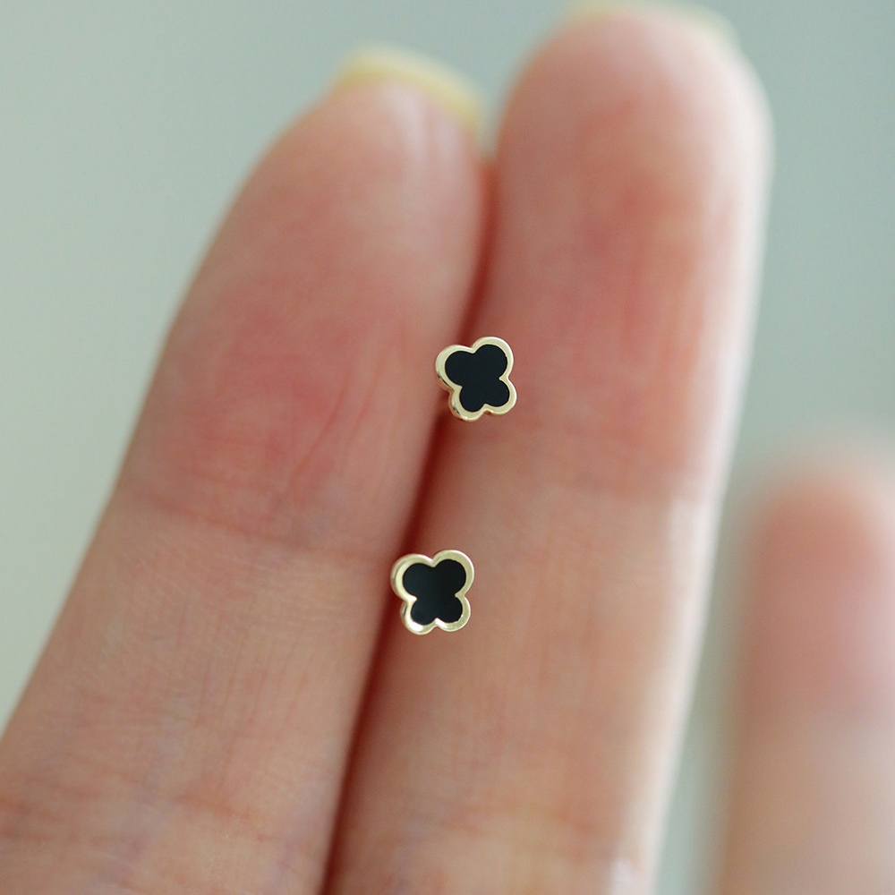 9K gold minimalist mini black exquisite small butterfly