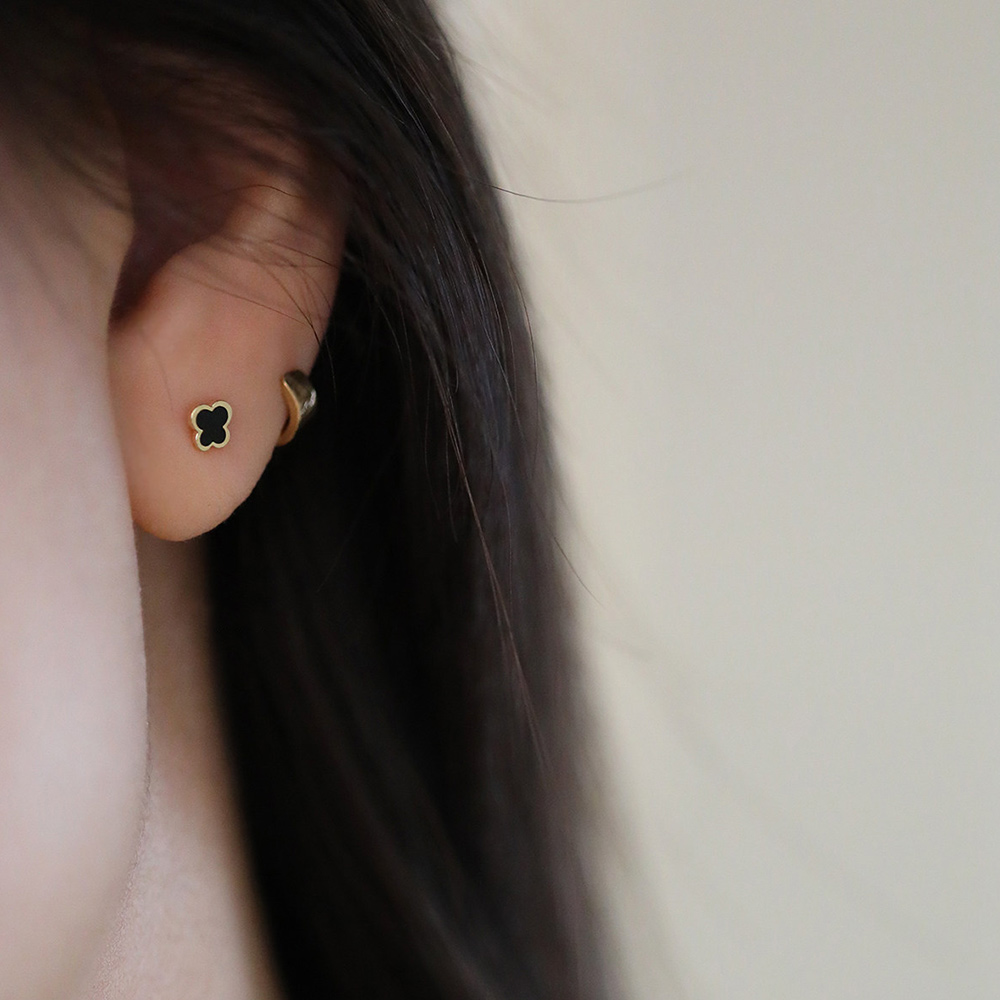 9K gold minimalist mini black exquisite small butterfly