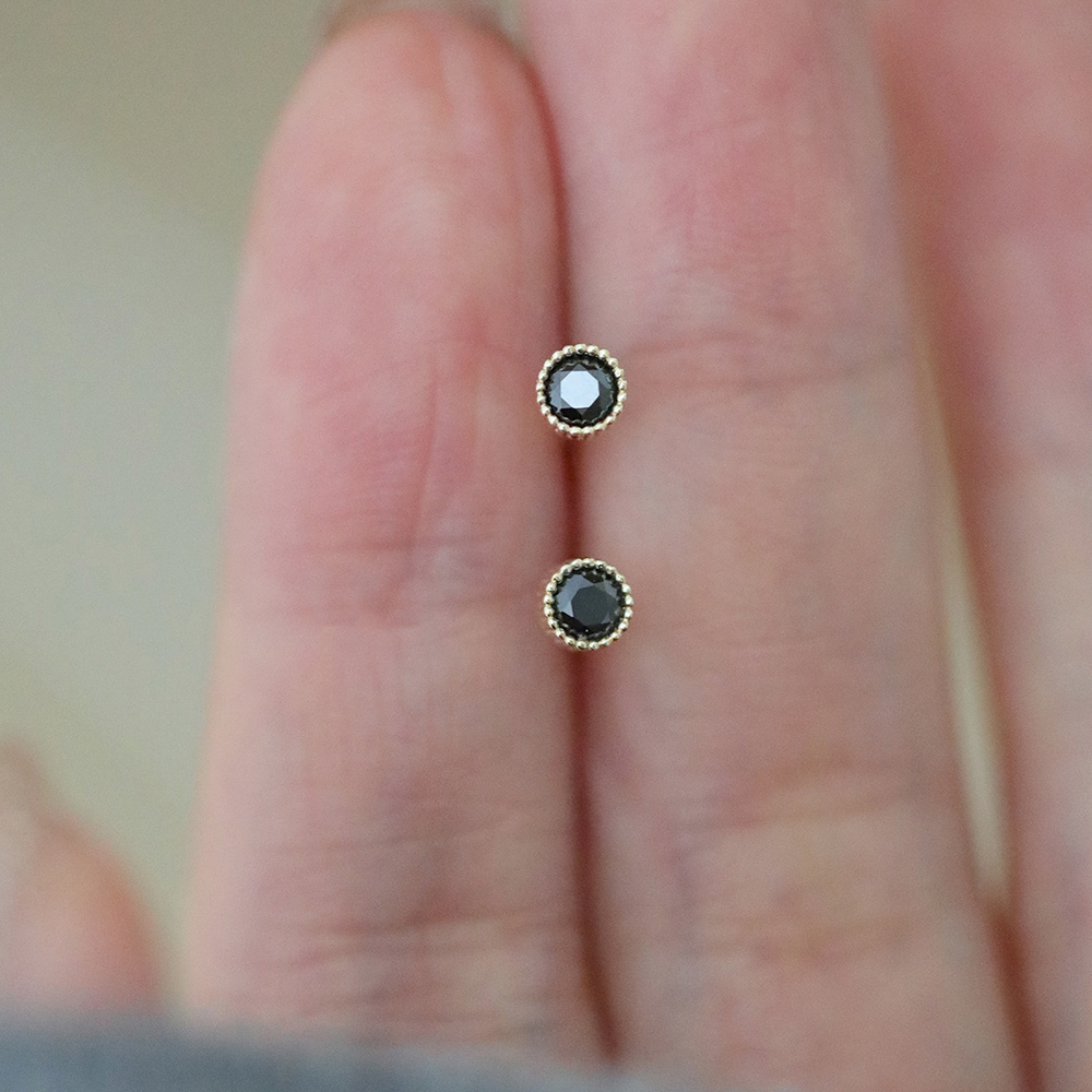 9K gold black diamond stud earrings