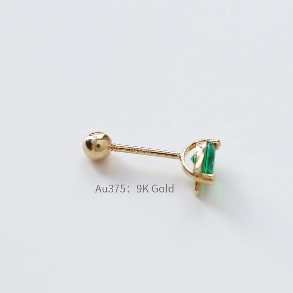 9K gold green diamond cat head screw ear stud ear bone stud