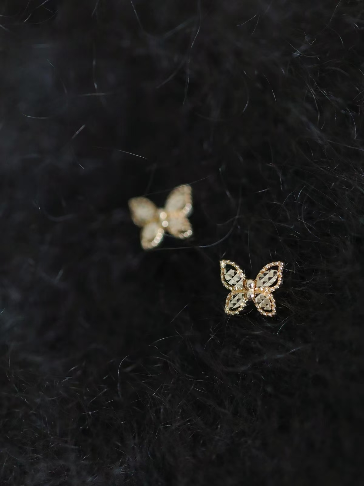 9K gold clear cold hollow carvings butterfly stud earrings