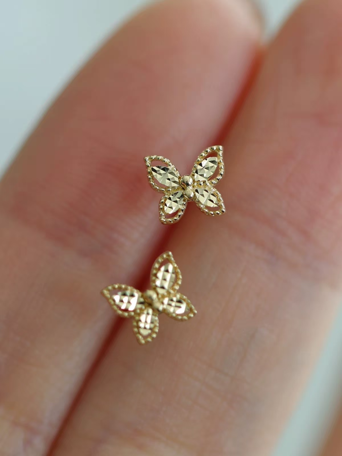 9K gold clear cold hollow carvings butterfly stud earrings
