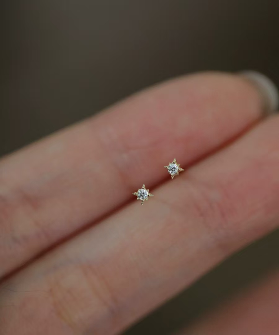 9K gold mini star fragment earrings